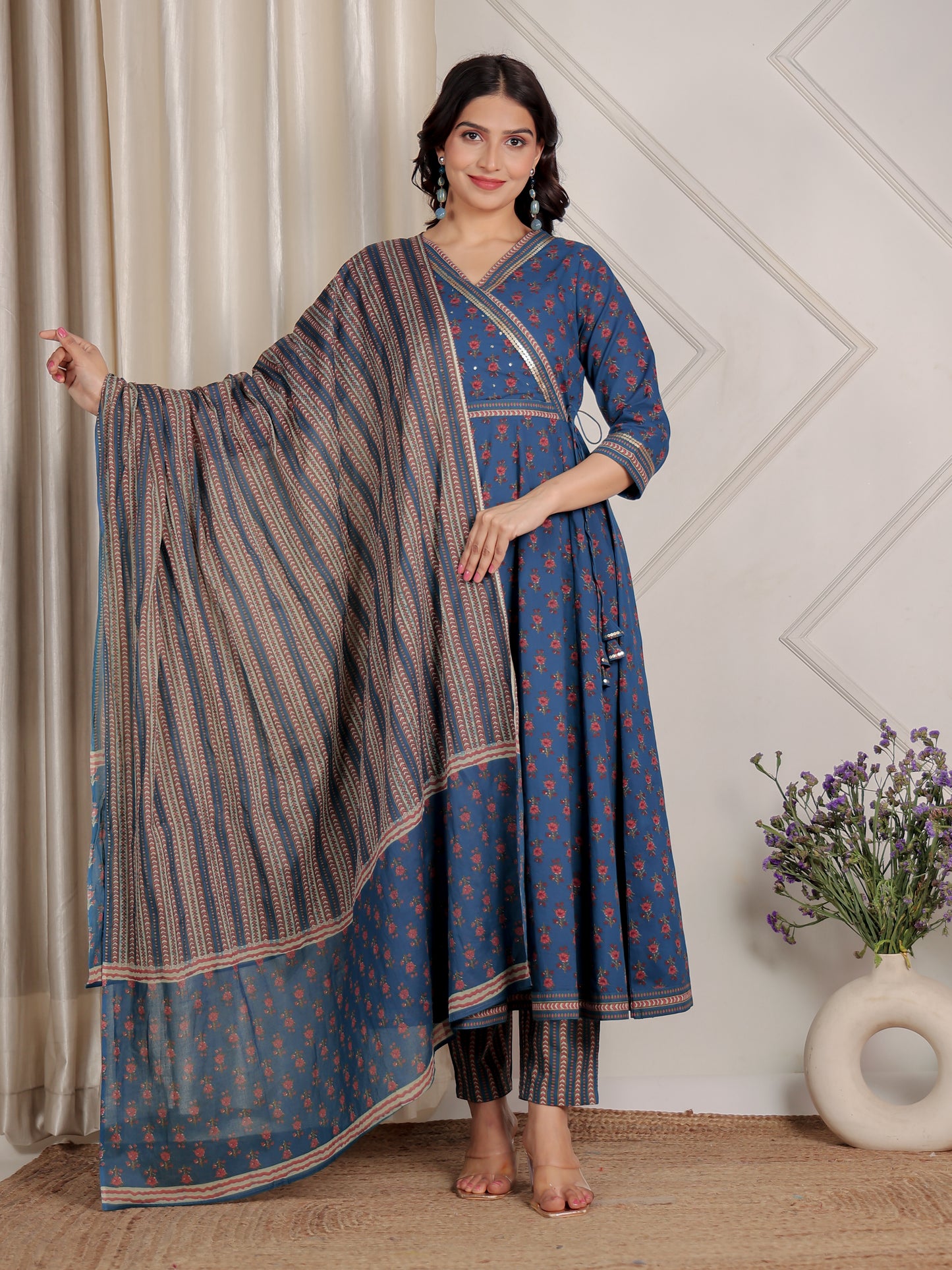 Cotton Voile Striped Teal Dupatta