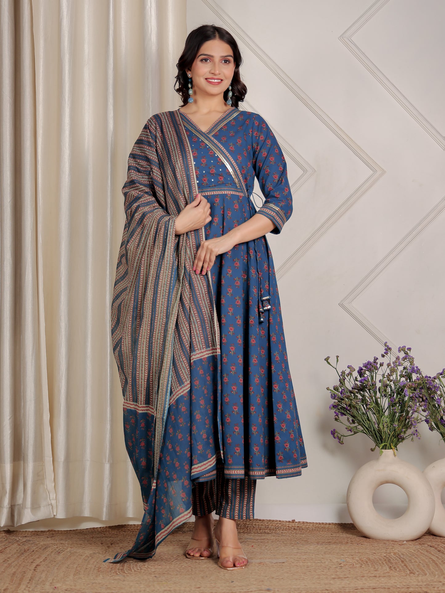 Cotton Voile Striped Teal Dupatta