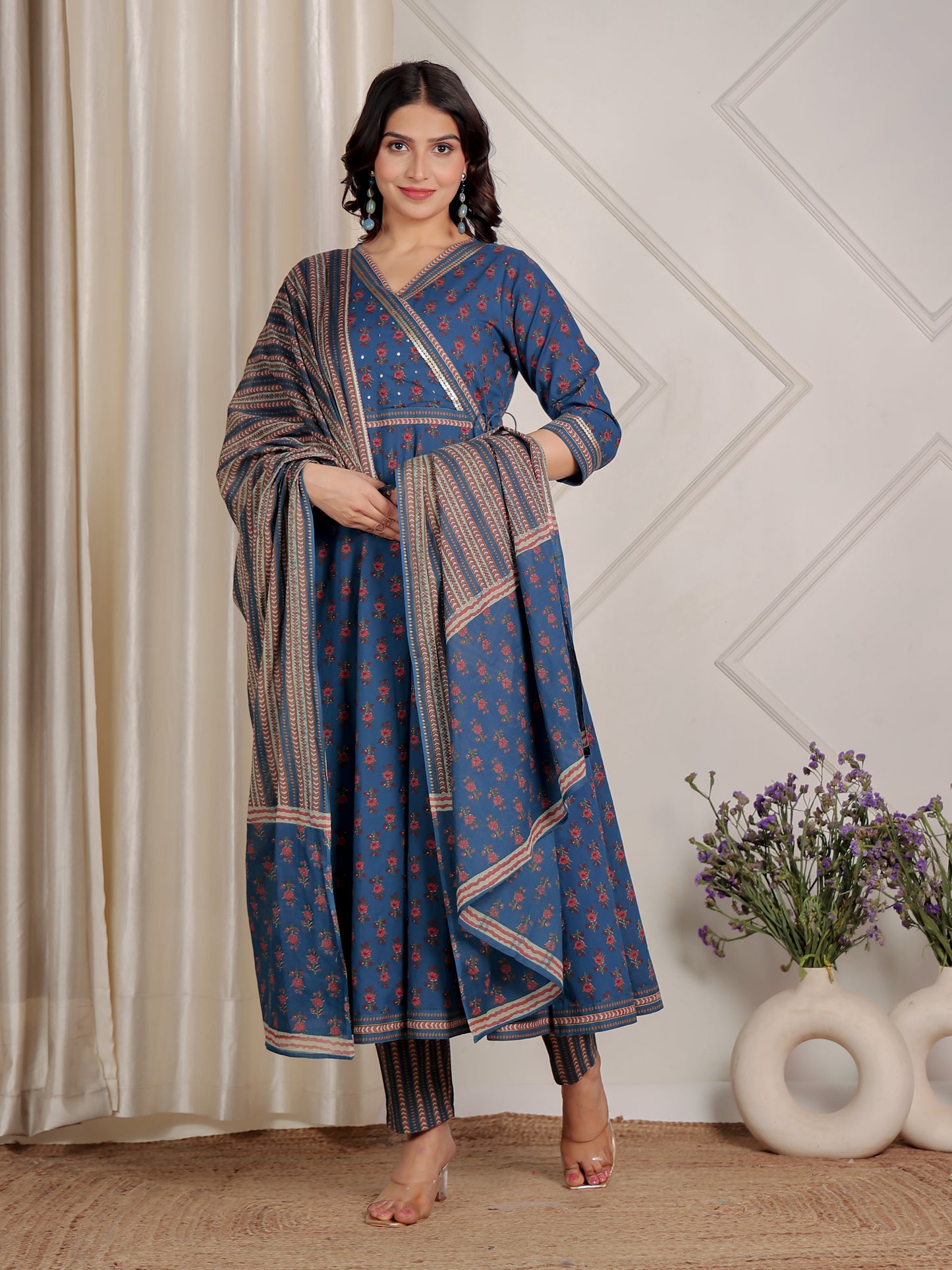 Cotton Voile Striped Teal Dupatta