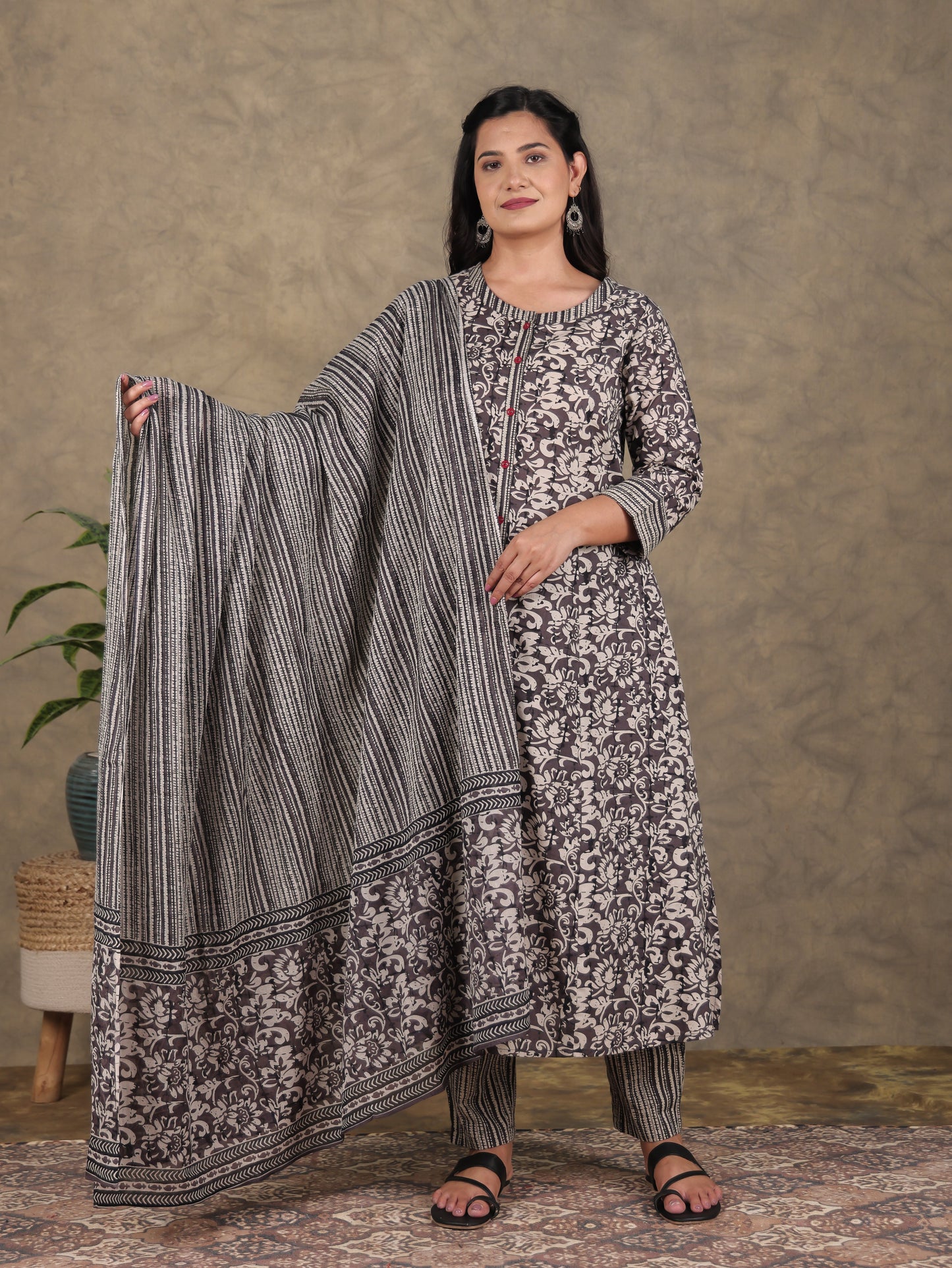 Cotton Voile Striped Brown Dupatta