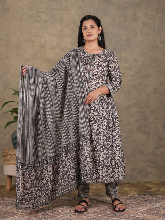 Cotton Voile Striped Brown Dupatta