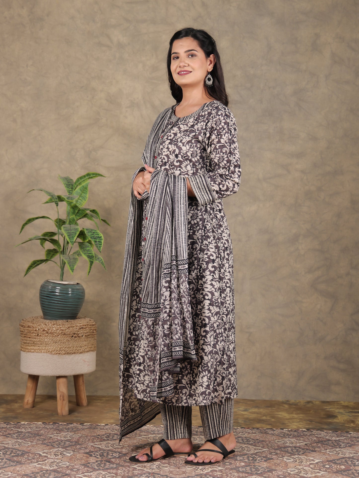 Cotton Voile Striped Brown Dupatta