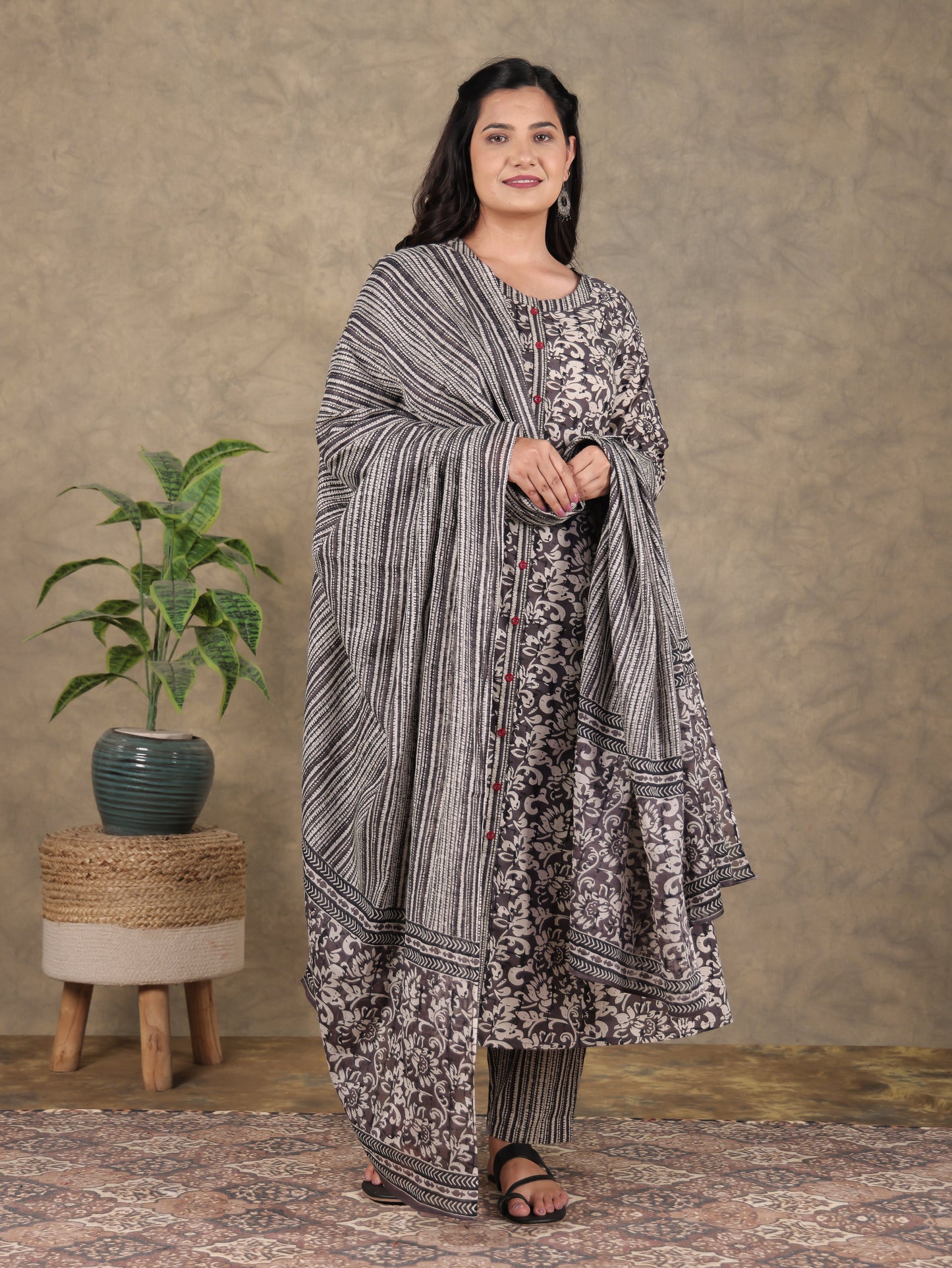 Cotton Voile Striped Brown Dupatta