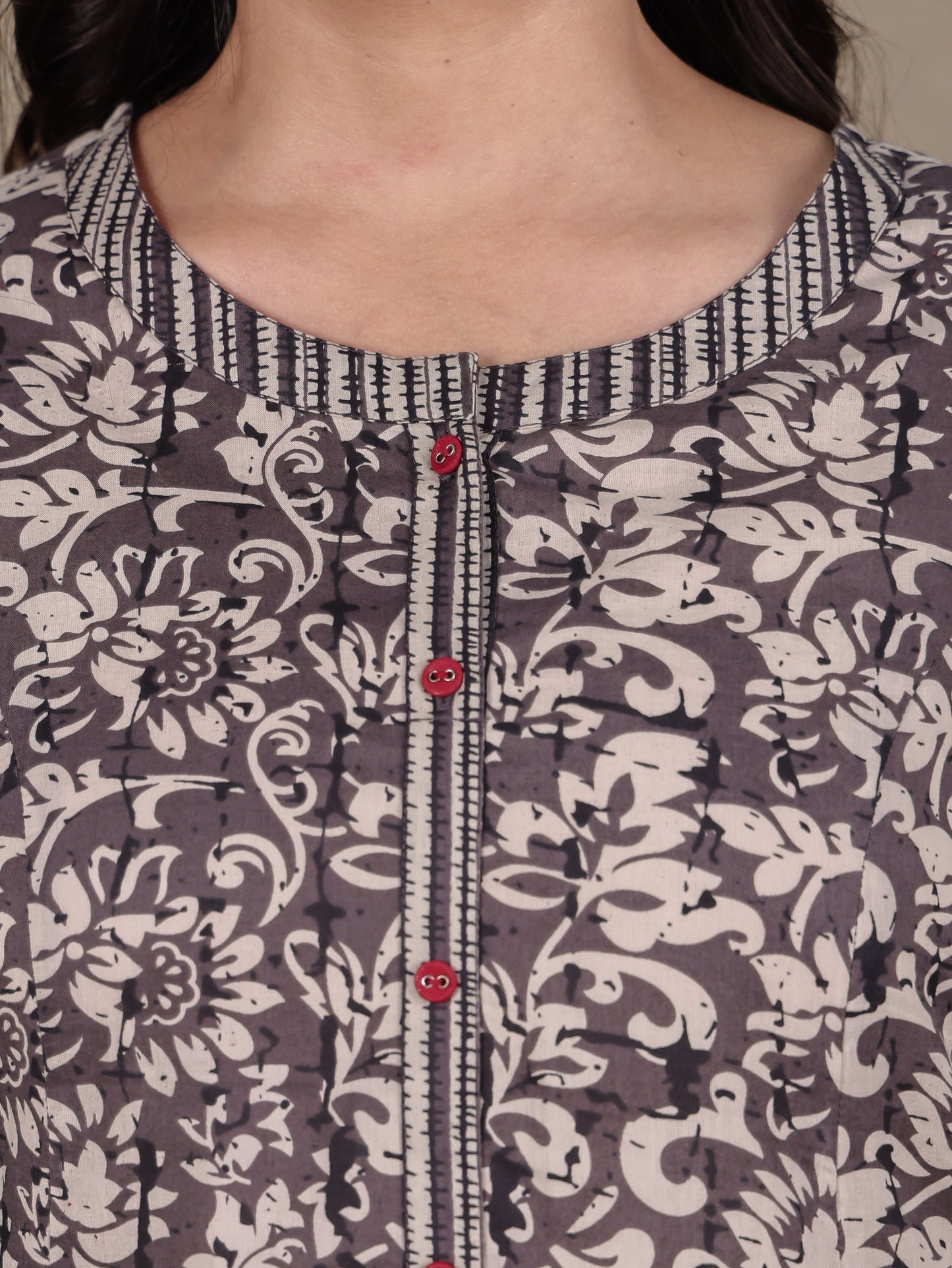 Embroidered Soft Cotton Floral Flared Brown Kurta