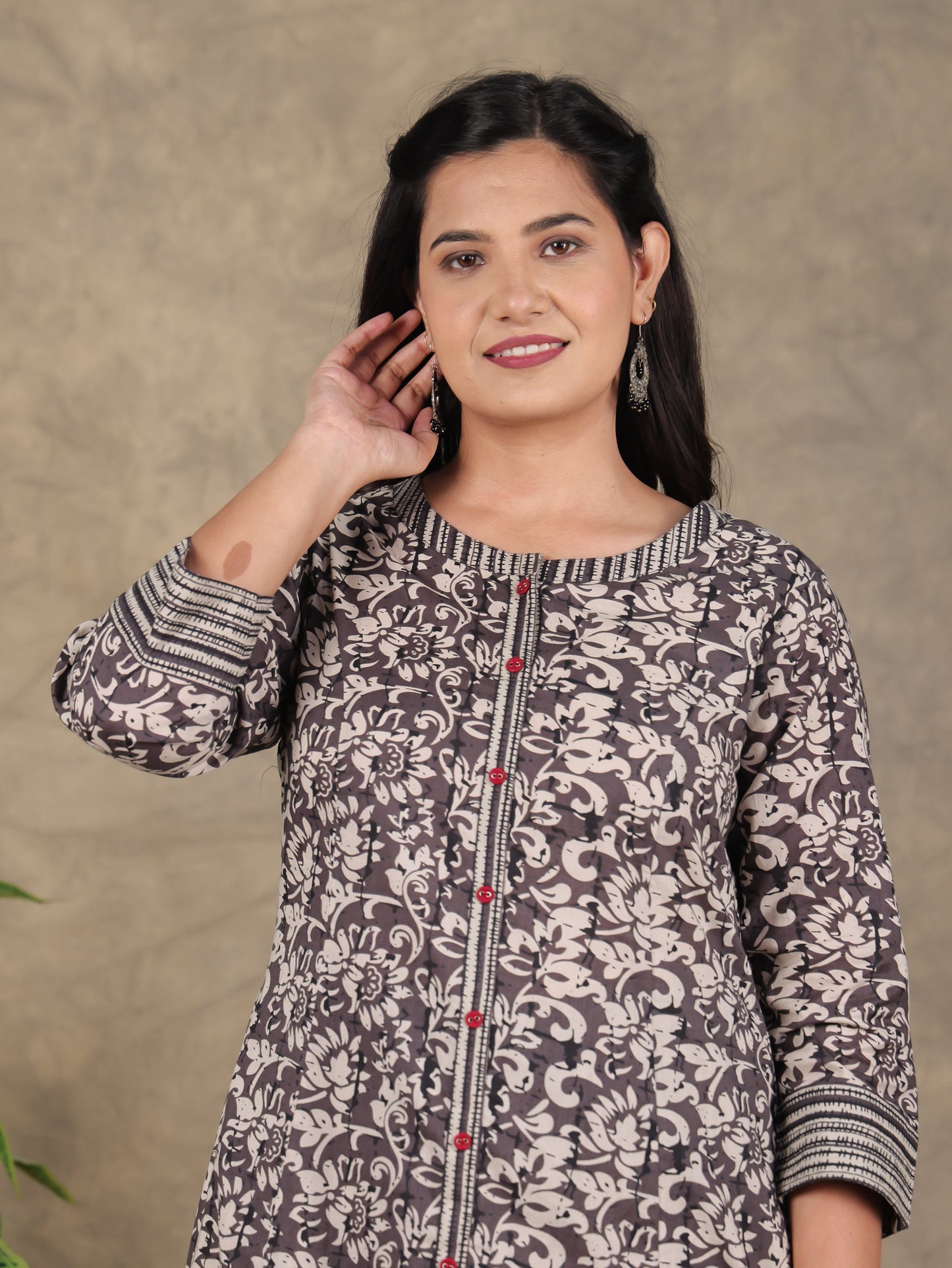 Embroidered Soft Cotton Floral Flared Brown Kurta