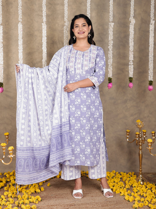 Cotton Voile Floral Purple Dupatta