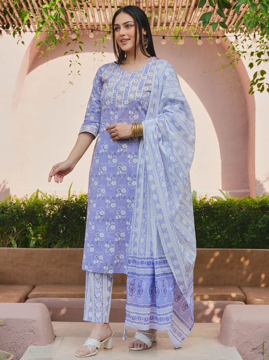 Cotton Voile Floral Purple Dupatta