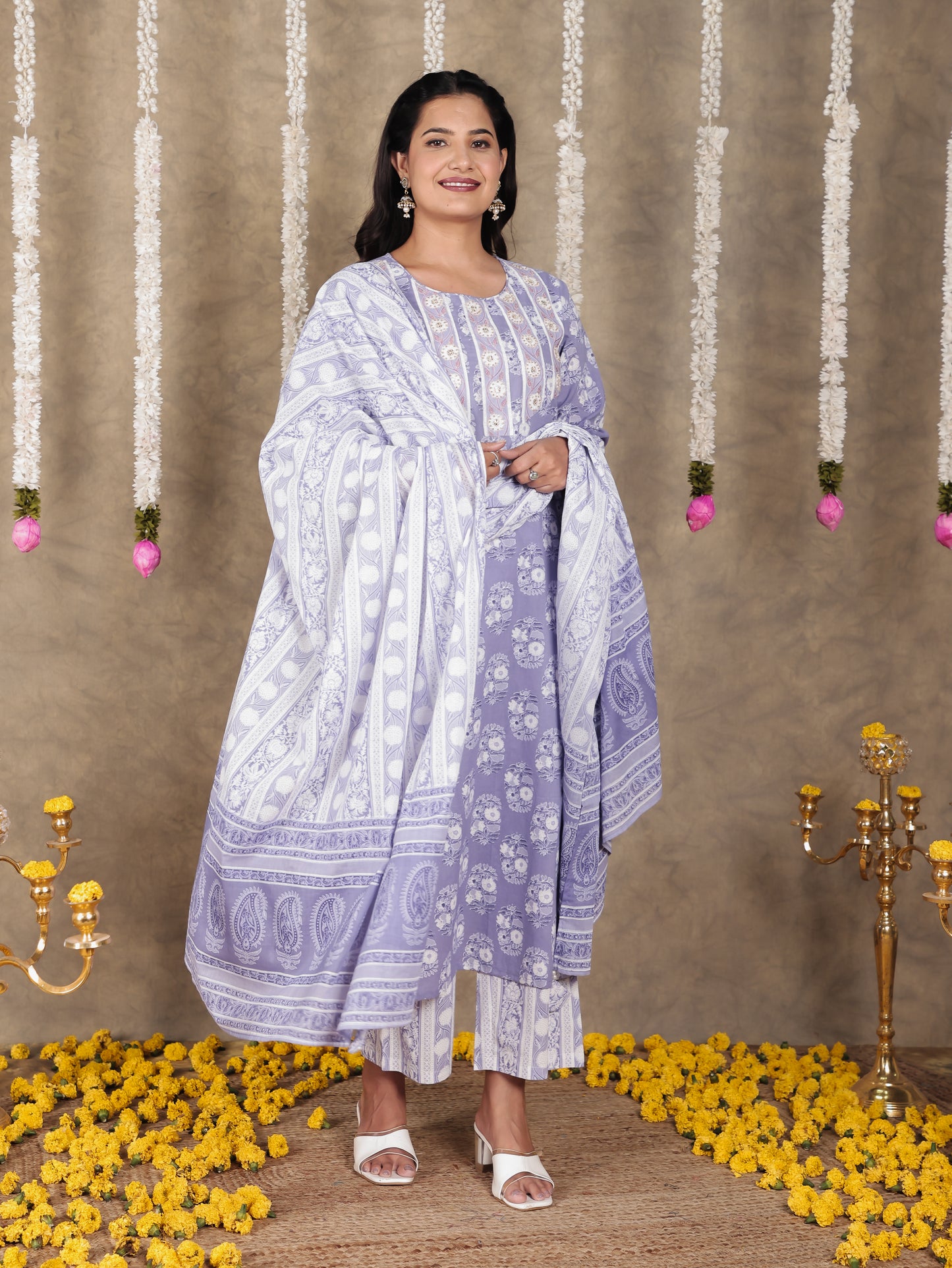 Cotton Voile Floral Purple Dupatta