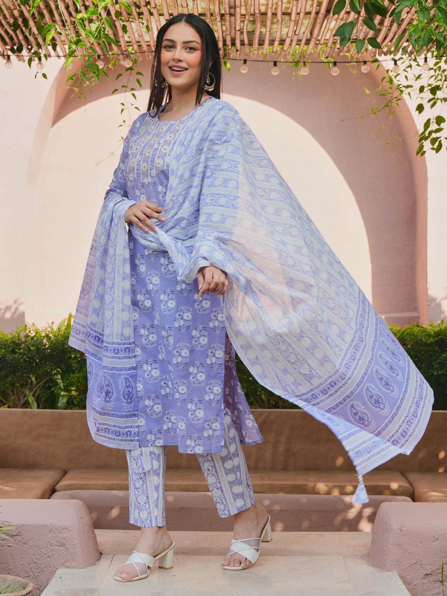 Cotton Voile Floral Purple Dupatta