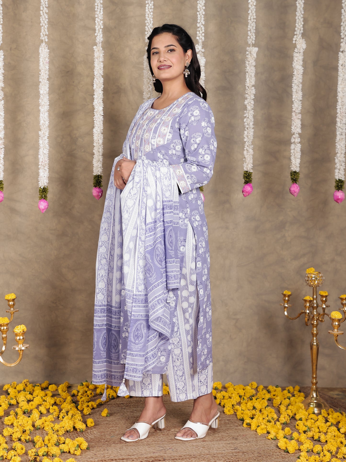 Cotton Voile Floral Purple Dupatta
