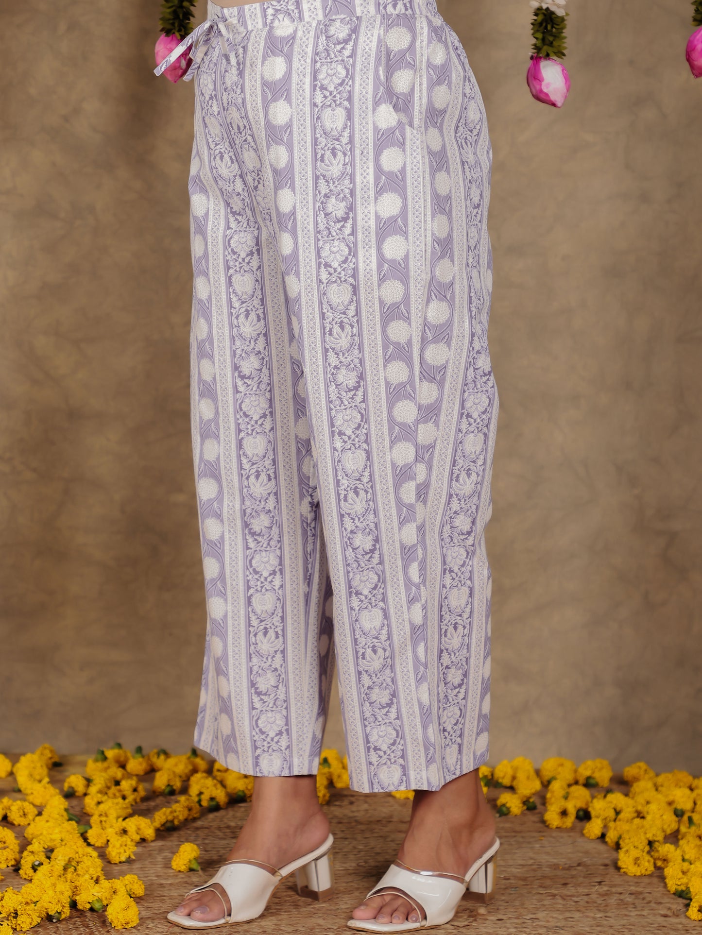 Embroidered Soft Cotton Floral Straight Purple Kurta