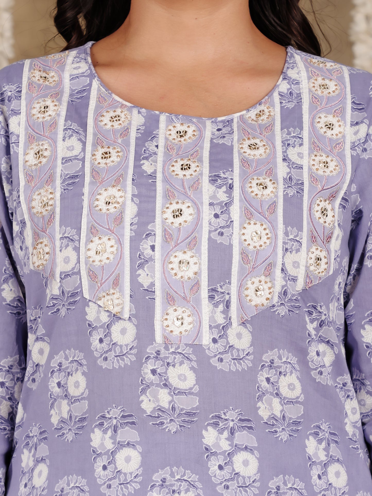 Embroidered Soft Cotton Floral Straight Purple Kurta