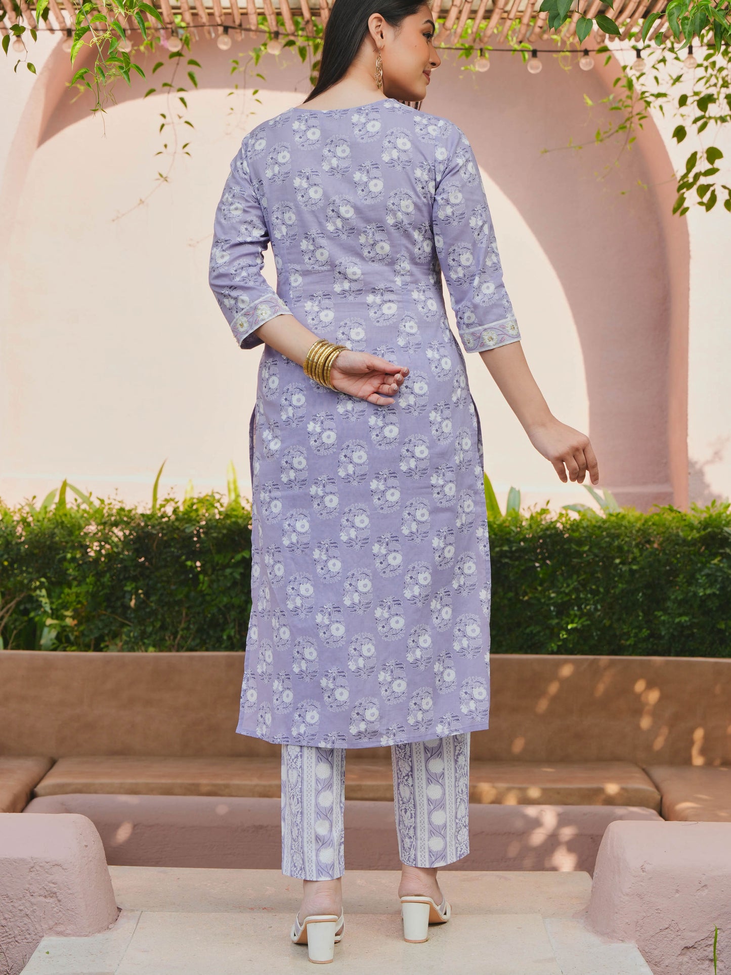 Embroidered Soft Cotton Floral Straight Purple Kurta