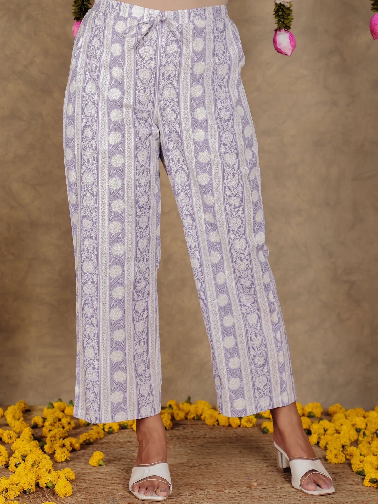Embroidered Soft Cotton Floral Straight Purple Kurta