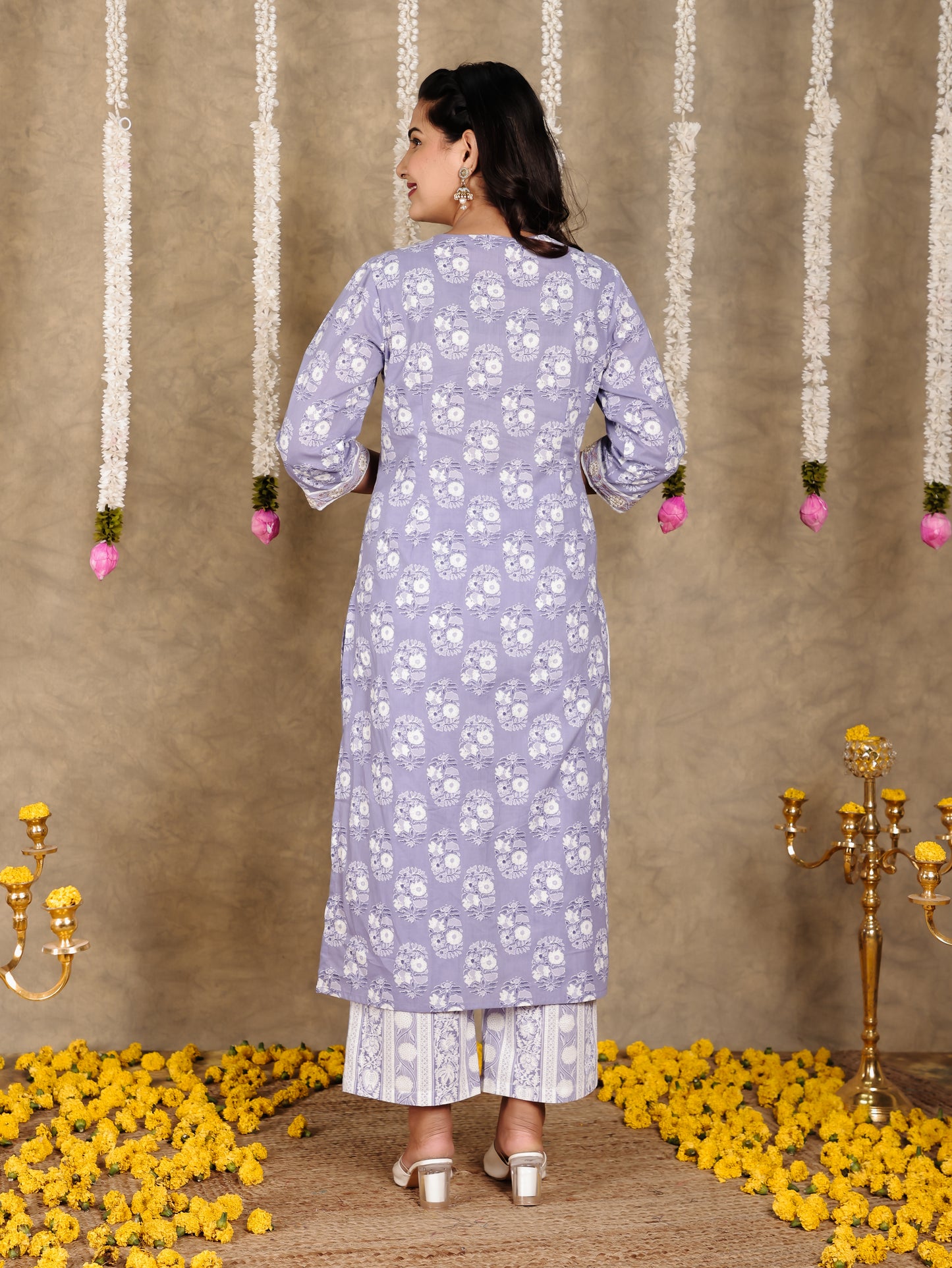 Embroidered Soft Cotton Floral Straight Purple Kurta