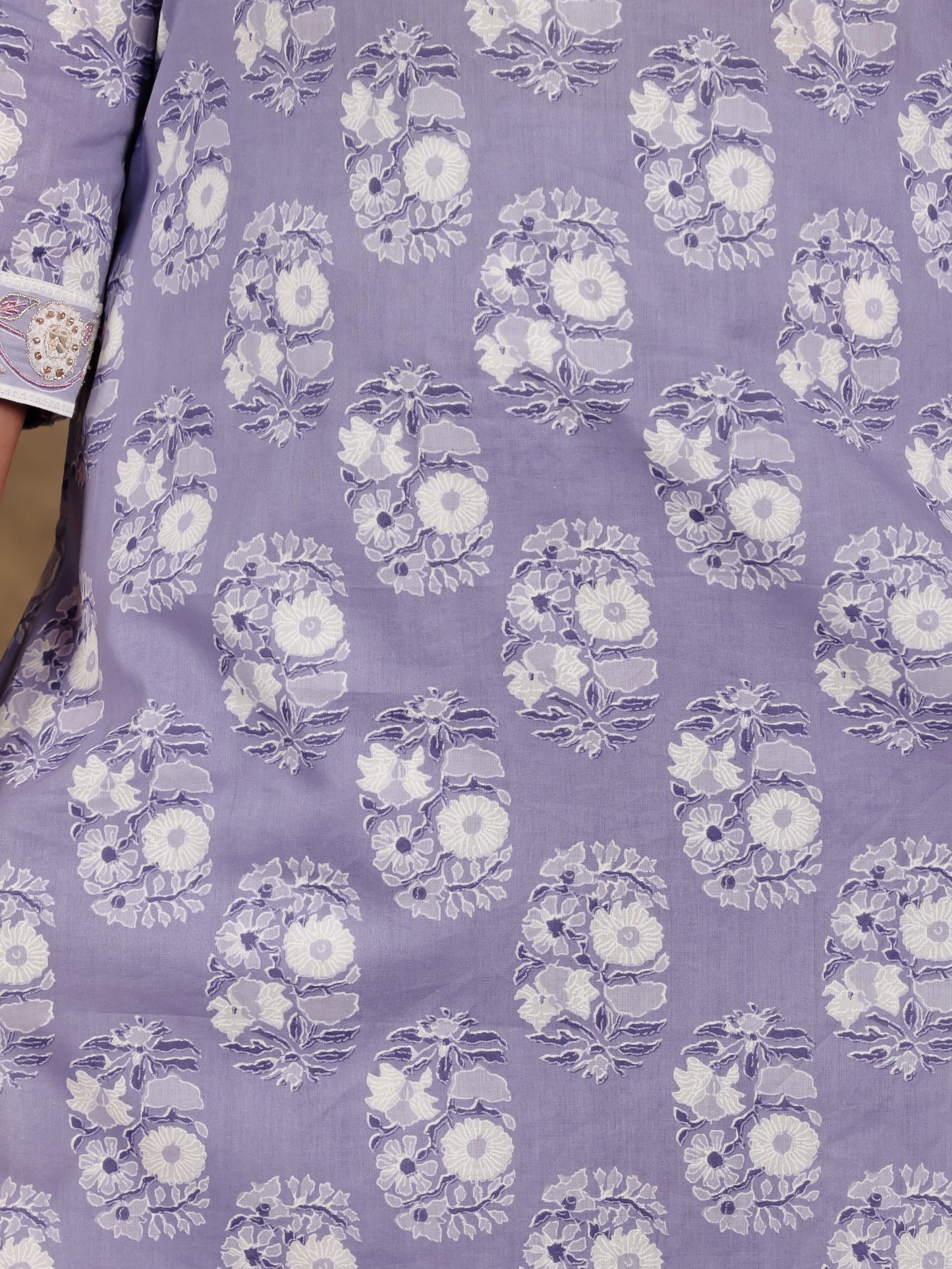 Embroidered Soft Cotton Floral Straight Purple Kurta