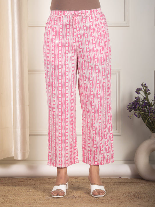 Soft Cotton Striped Pink Straight Trousers