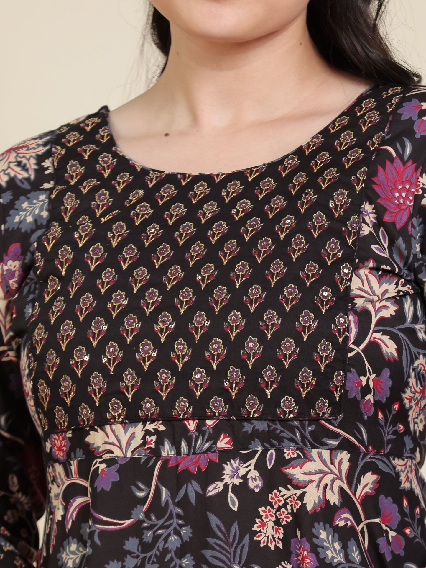 Embroidered Soft Cotton Floral Anarkali Purple Kurta