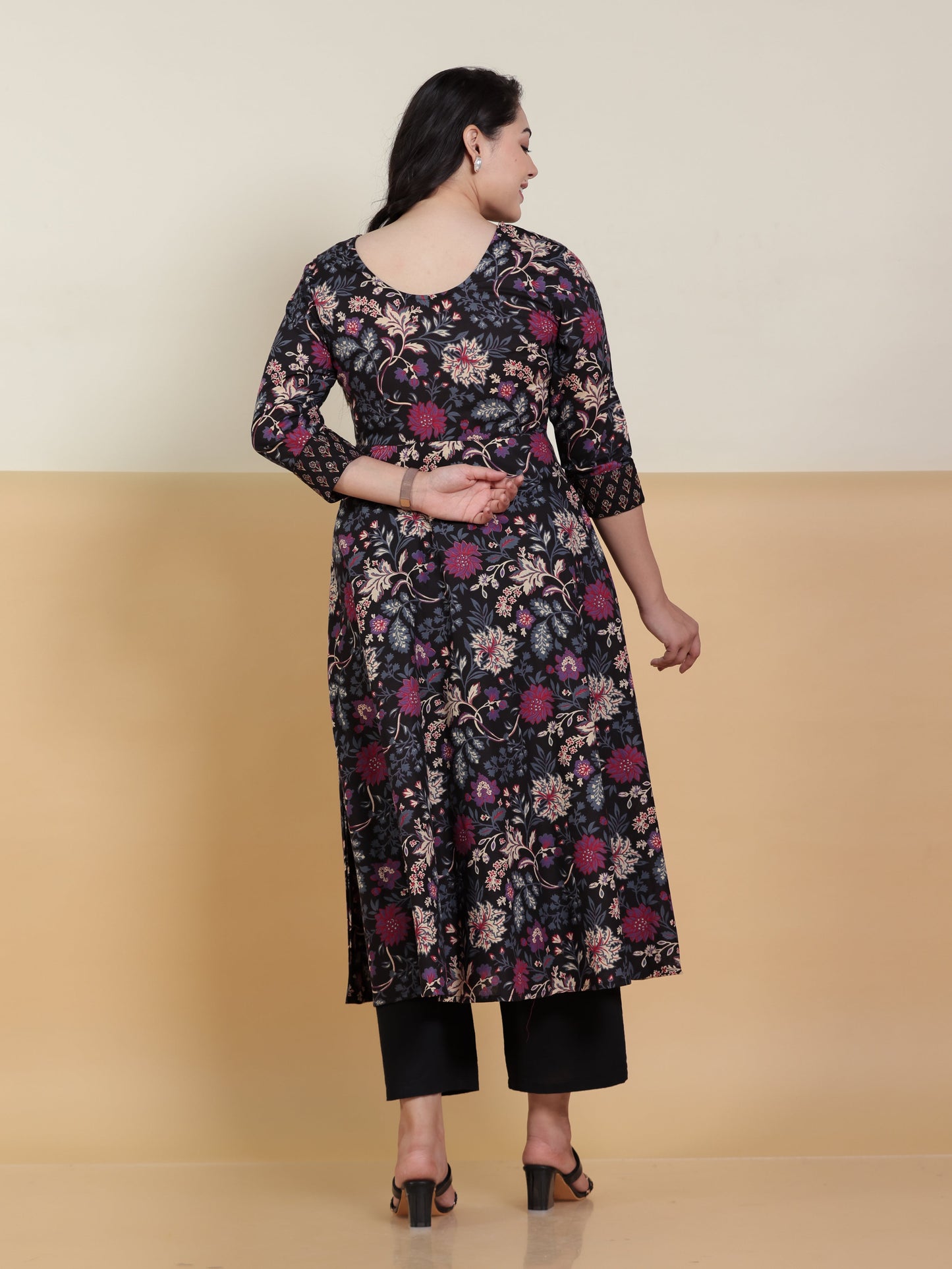 Embroidered Soft Cotton Floral Anarkali Purple Kurta