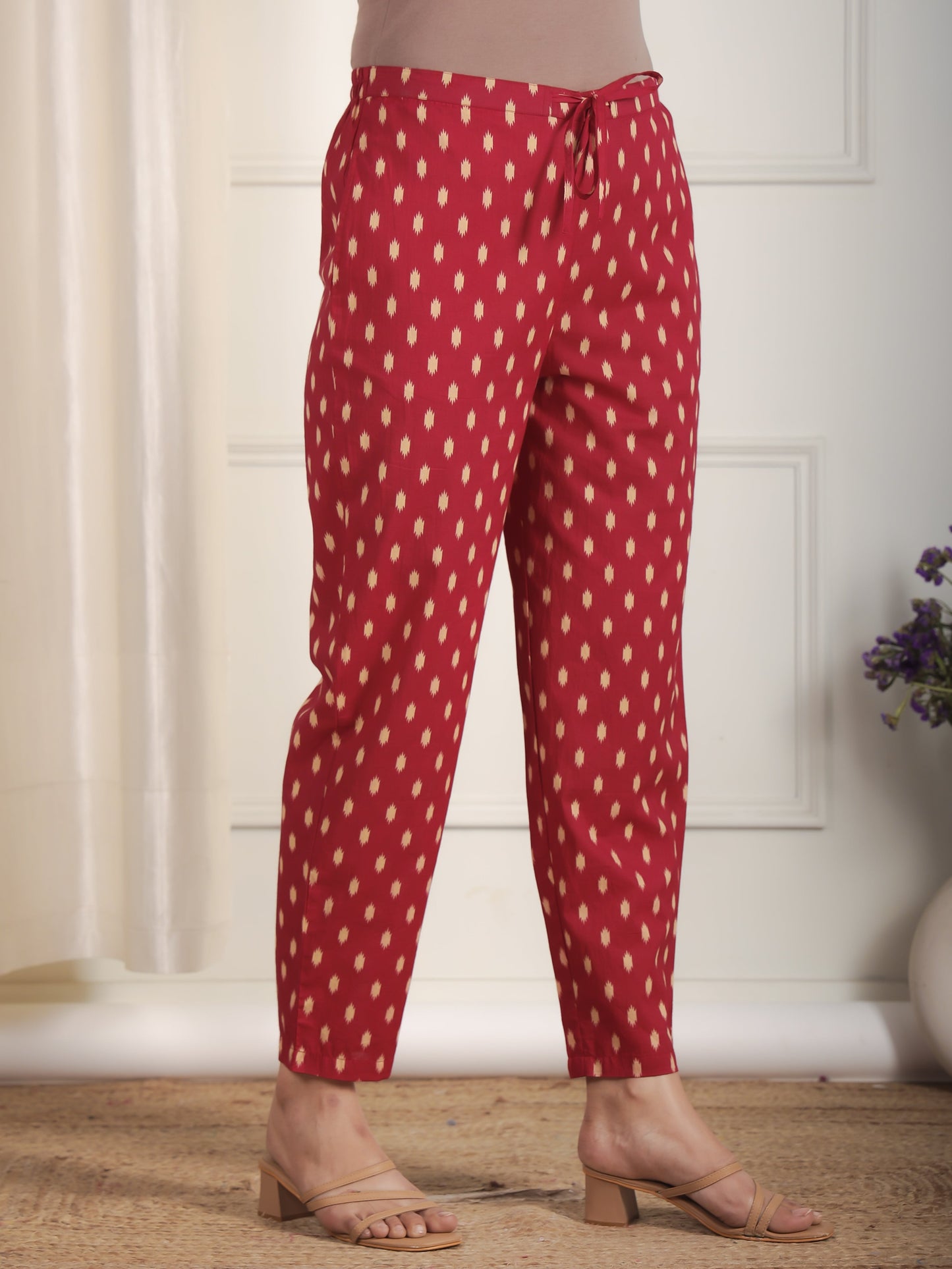 Soft Cotton Ikat Maroon Tapered Trousers