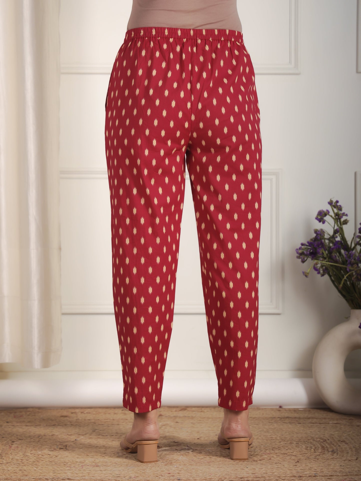 Soft Cotton Ikat Maroon Tapered Trousers