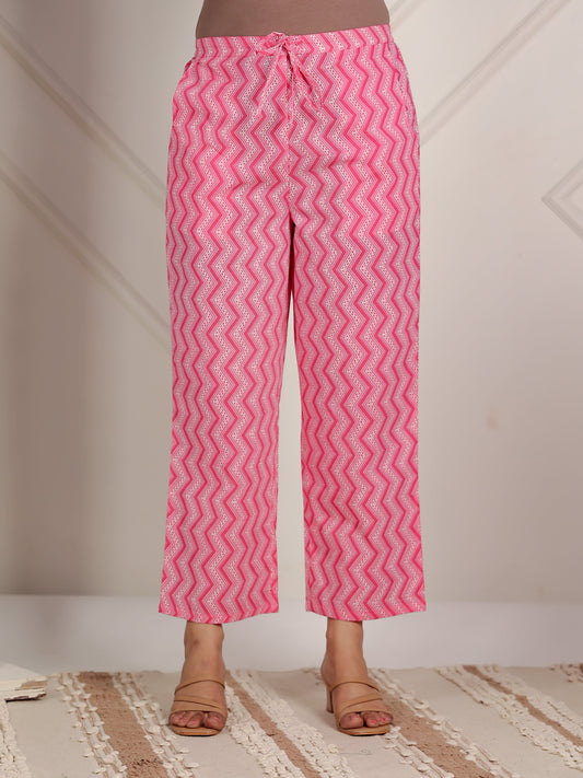 Soft Cotton Striped Pink Straight Trousers
