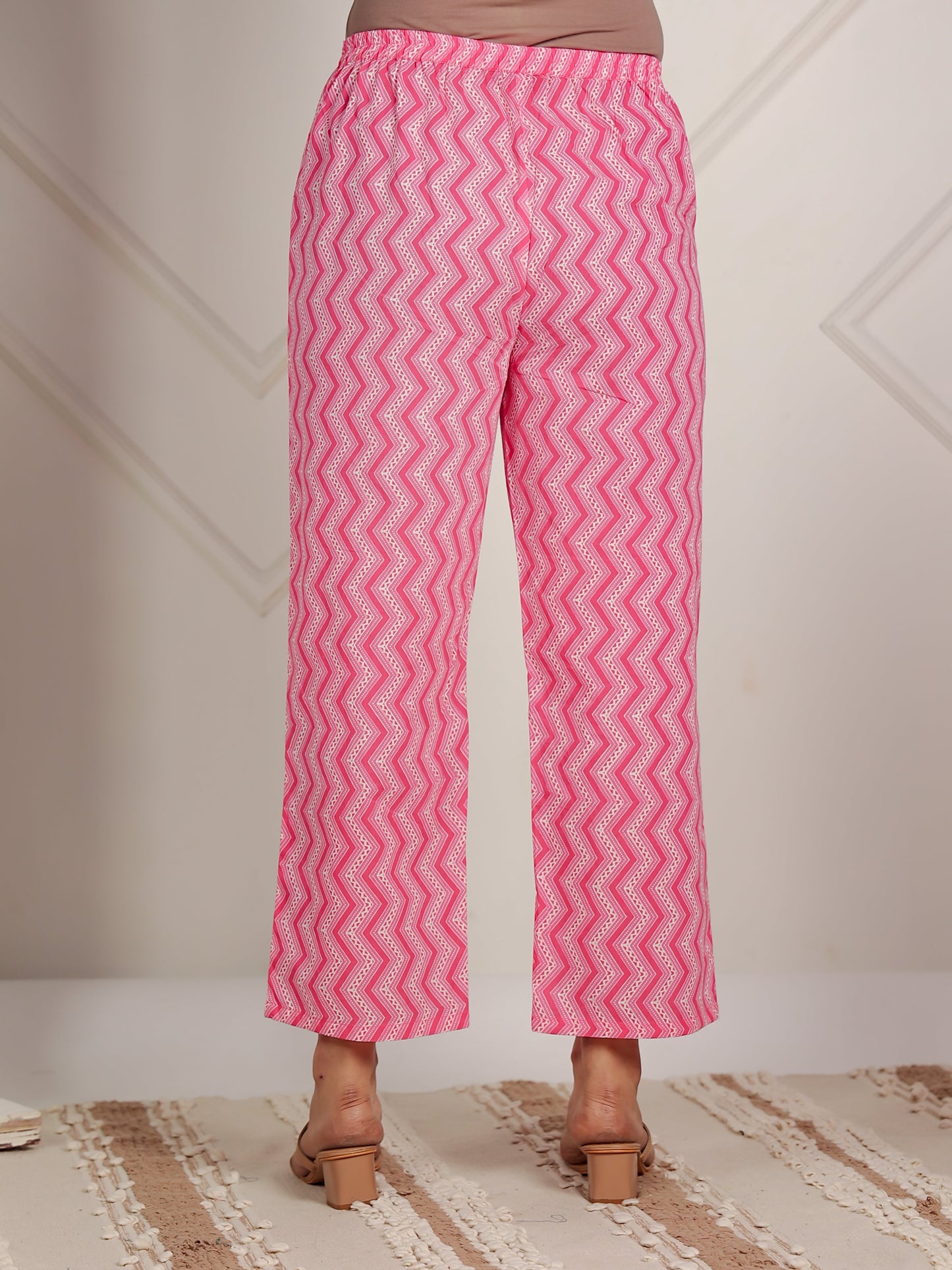 Soft Cotton Striped Pink Straight Trousers