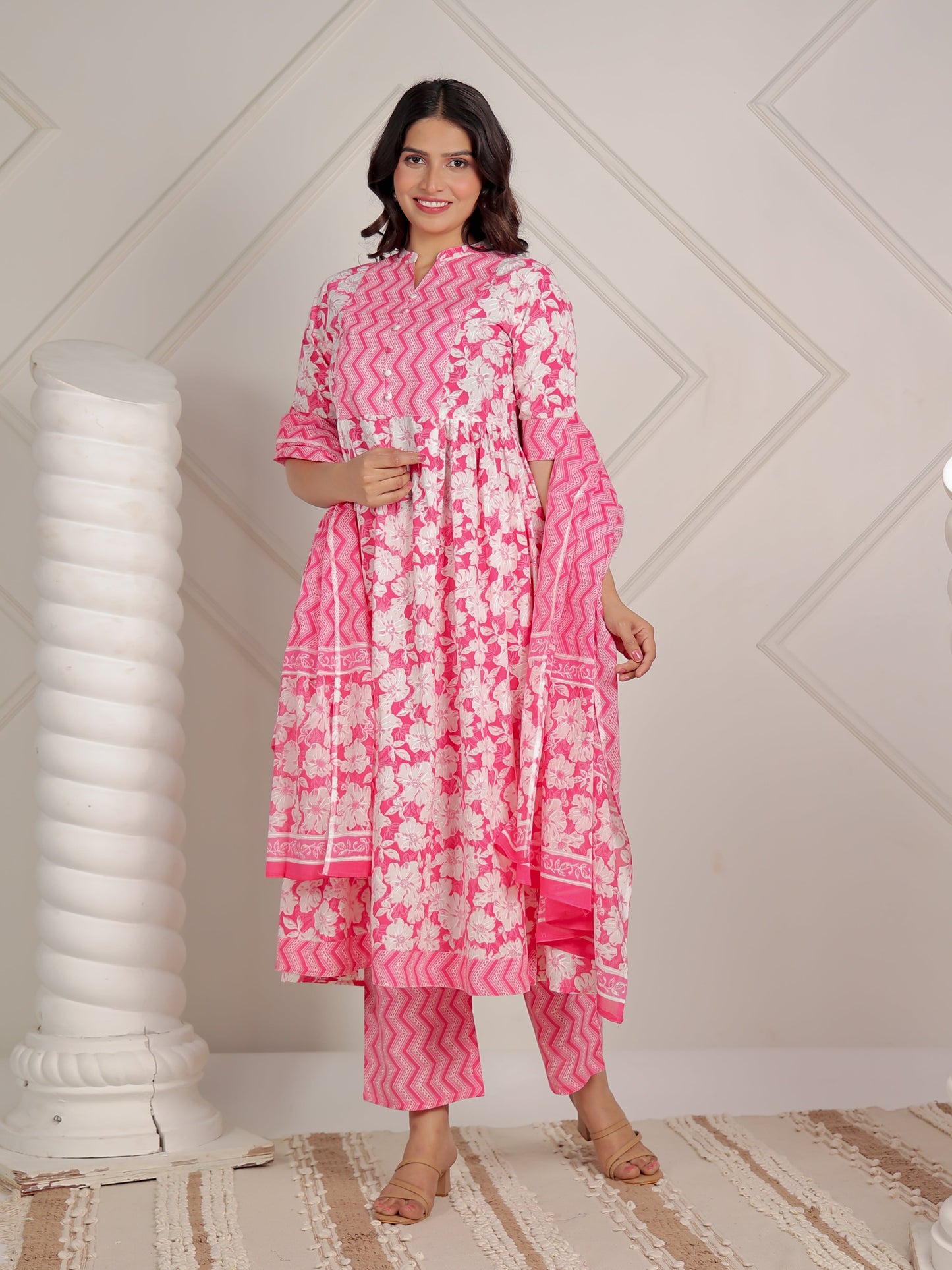 Cotton Voile Striped Pink Dupatta