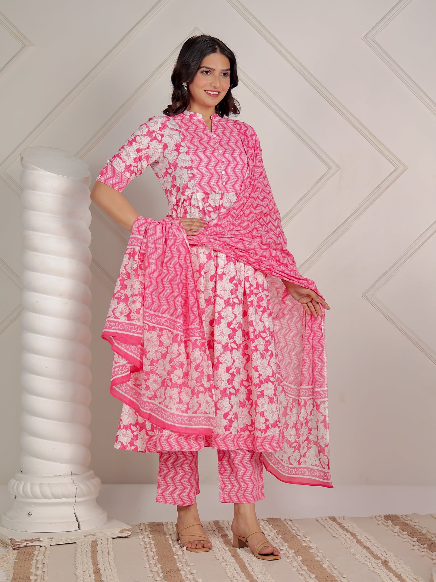 Cotton Voile Striped Pink Dupatta