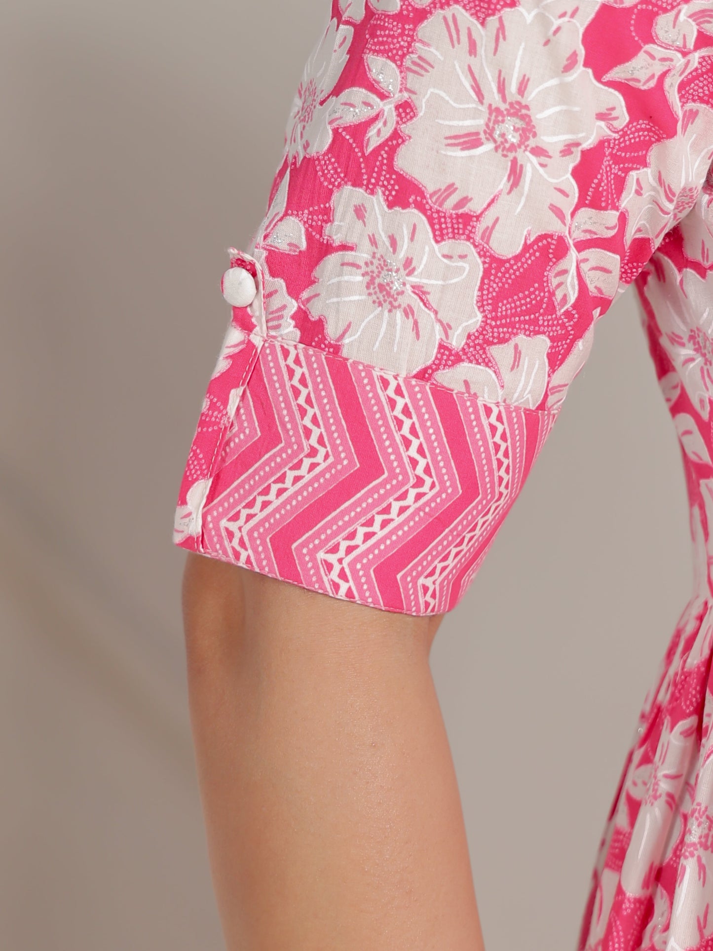 Soft Cotton Floral Panelled Pink Kurta