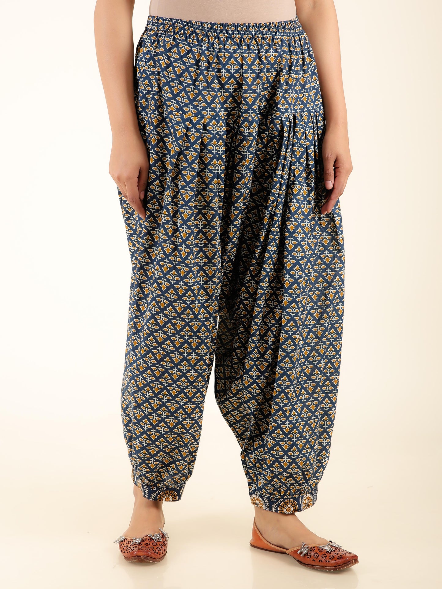 Soft Cotton Geometric Straight Blue Kurta