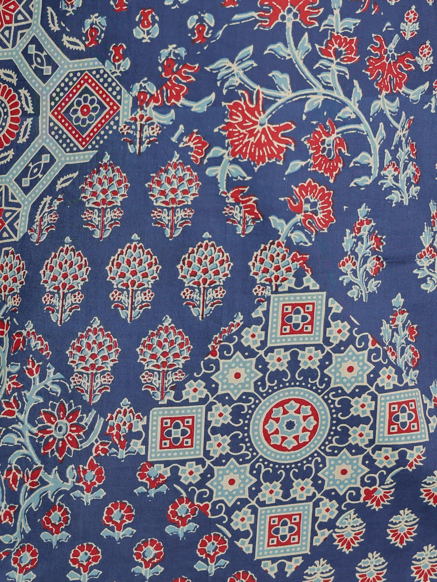 Soft Cotton Block Print Straight Blue Kurta