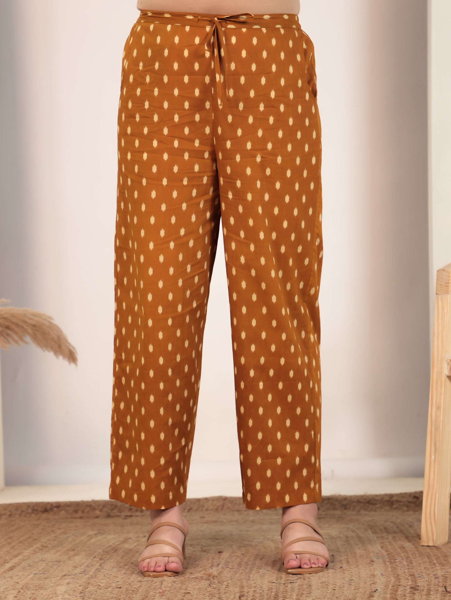 Soft Cotton Ikat Yellow Straight Trousers