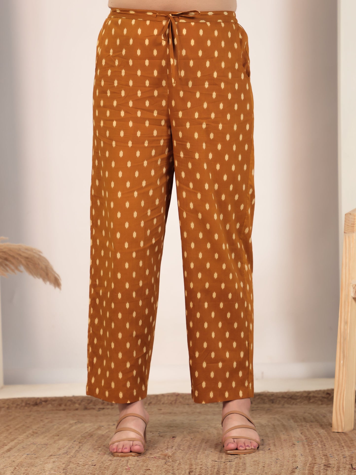 Soft Cotton Ikat Yellow Straight Trousers