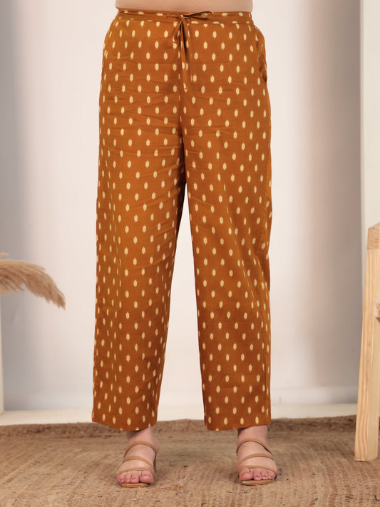 Soft Cotton Ikat Yellow Straight Trousers