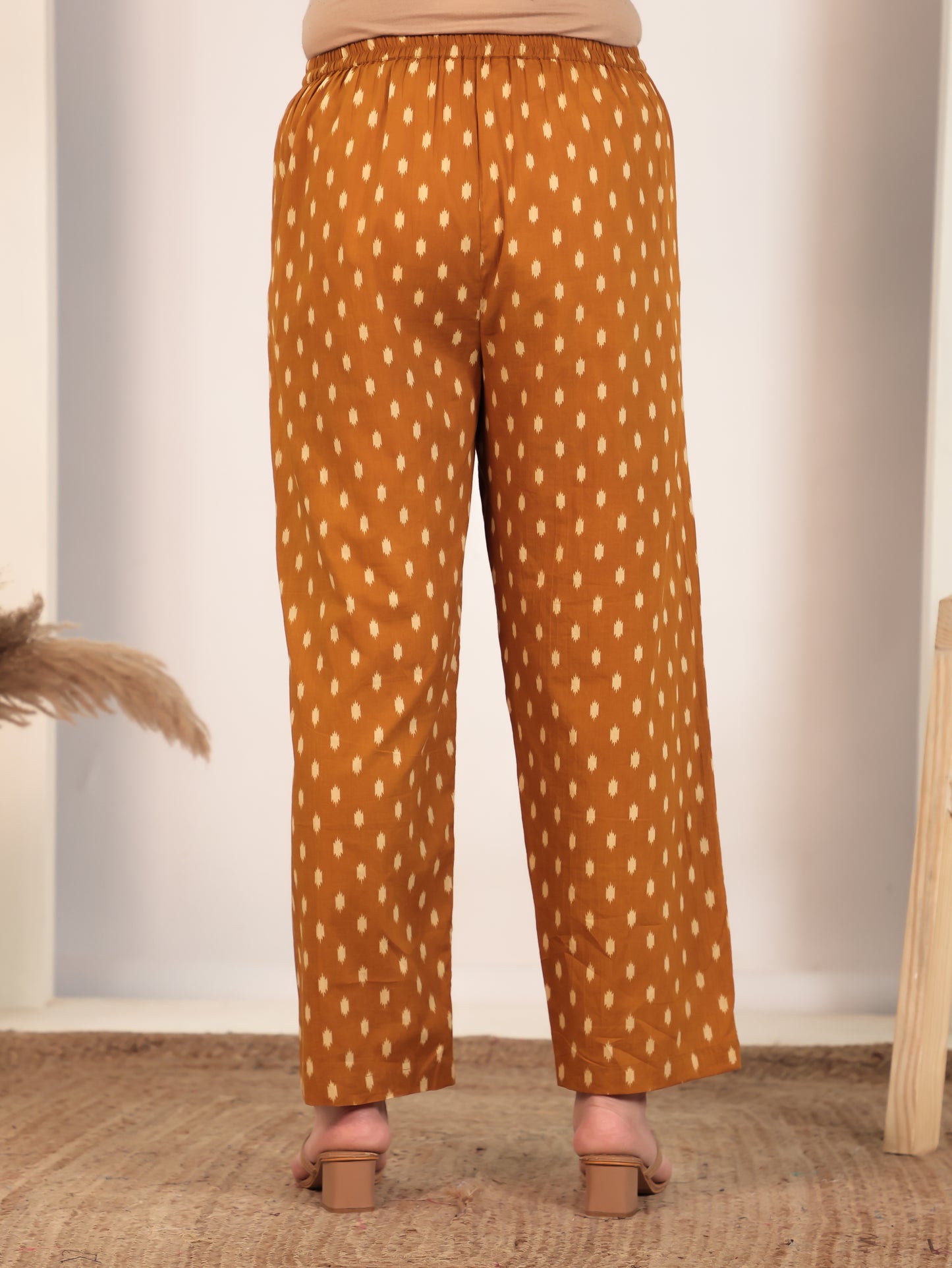Soft Cotton Ikat Yellow Straight Trousers