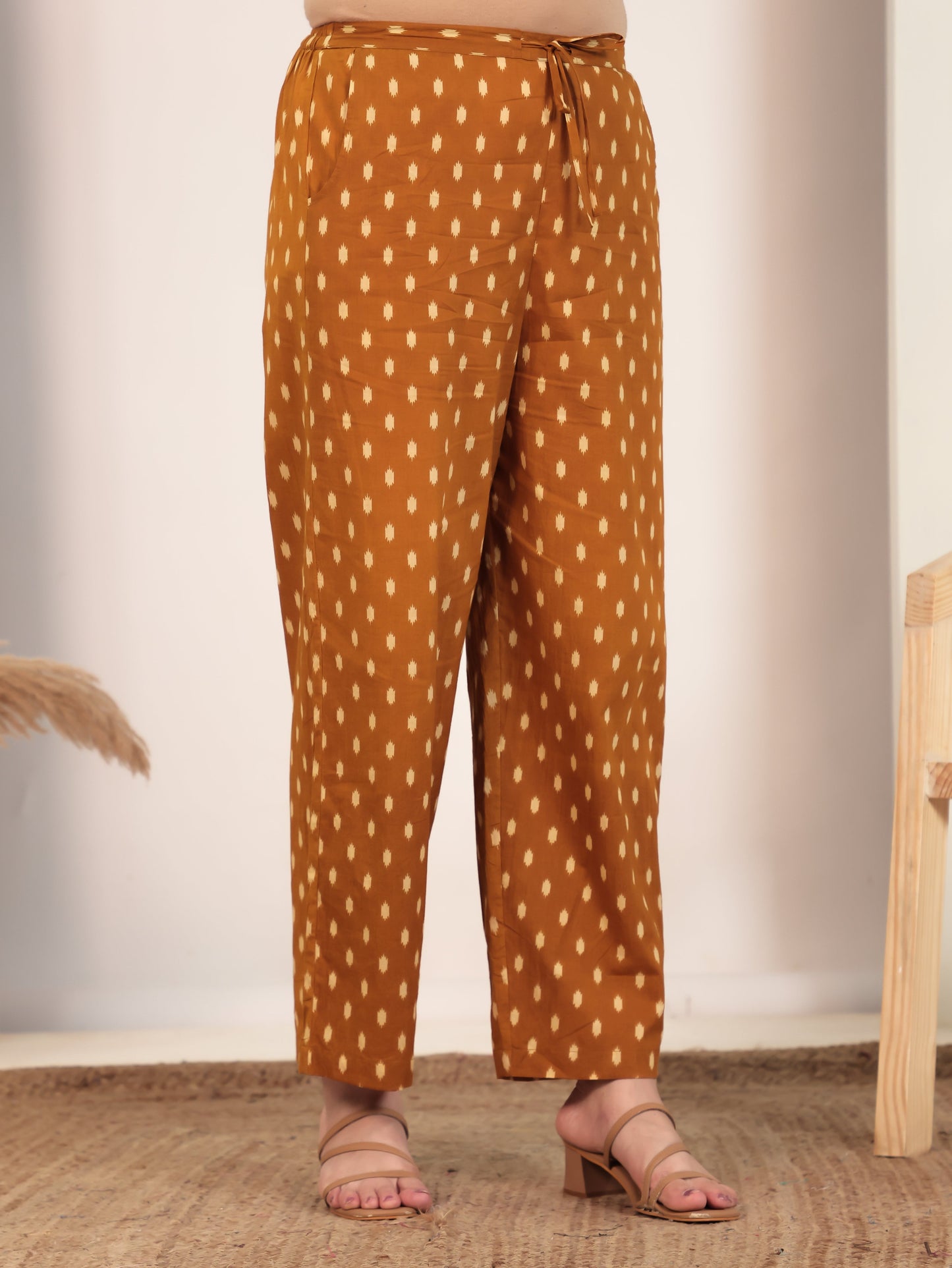 Embroidered Soft Cotton Ikat Flared Yellow Kurta