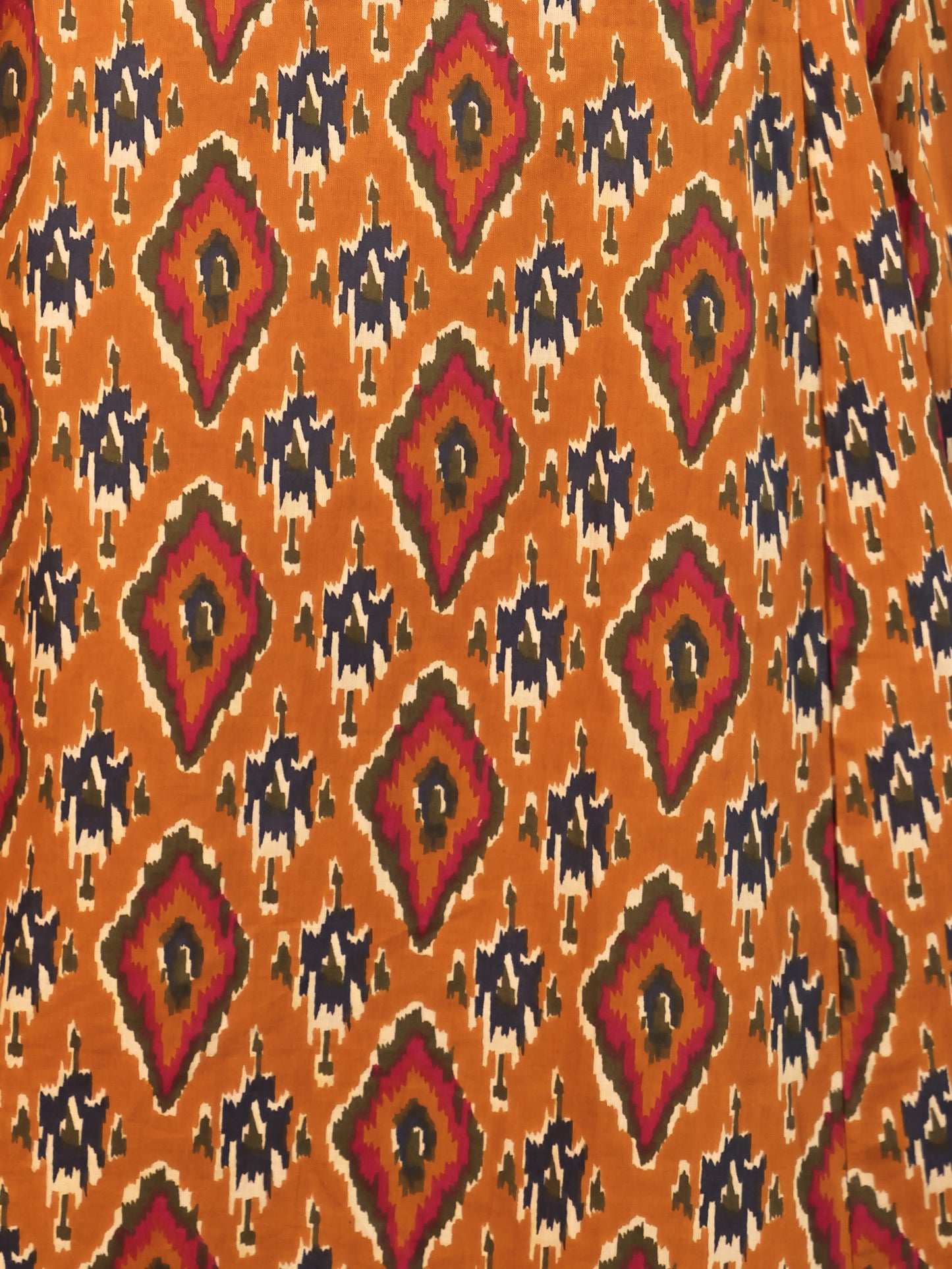Embroidered Soft Cotton Ikat Flared Yellow Kurta