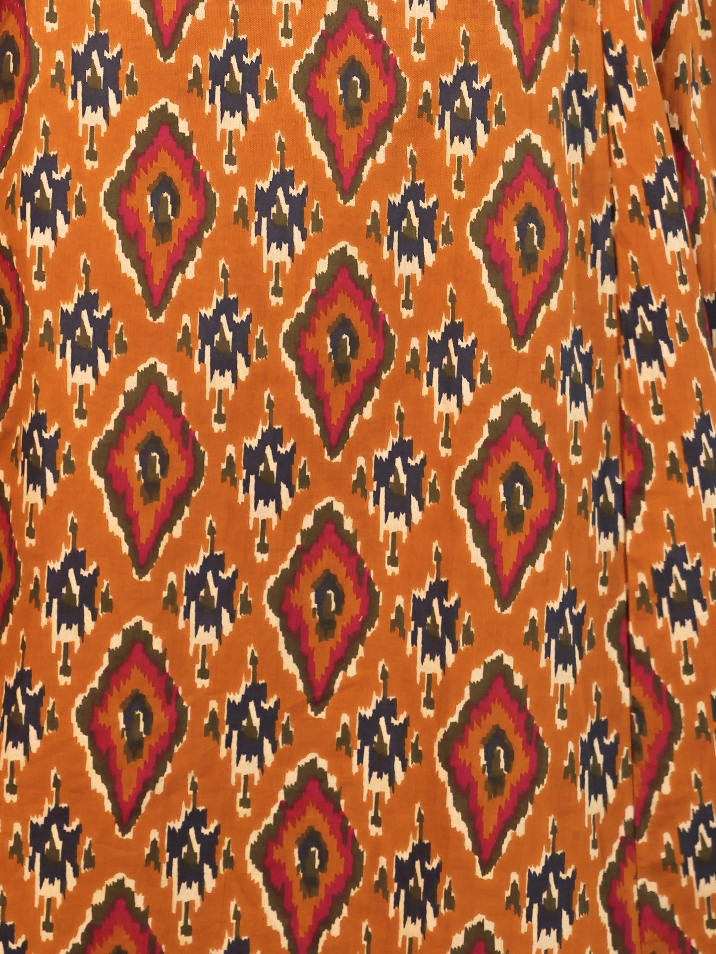 Embroidered Soft Cotton Ikat Flared Yellow Kurta