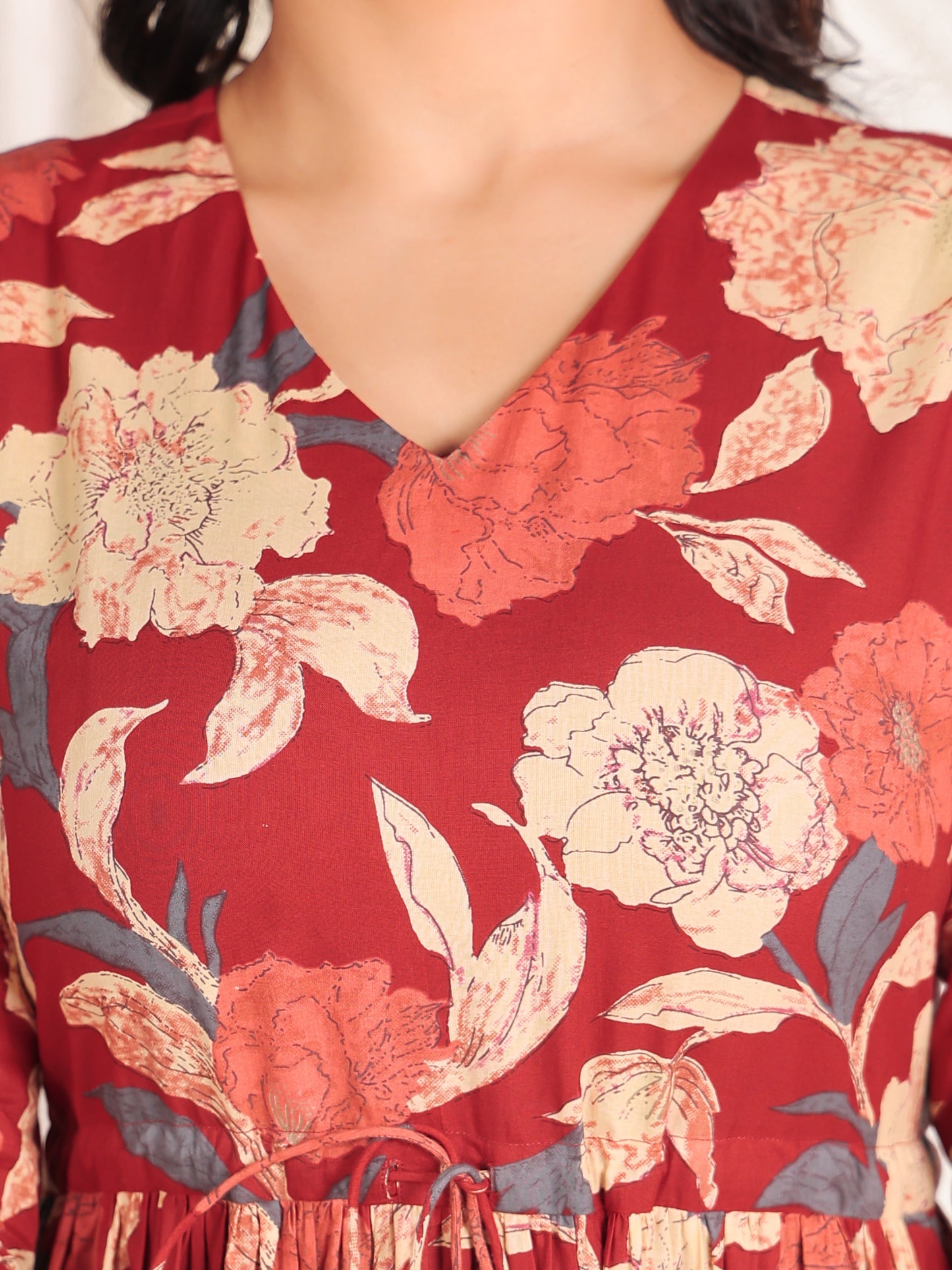 Soft Cotton Floral Anarkali Maroon Dress