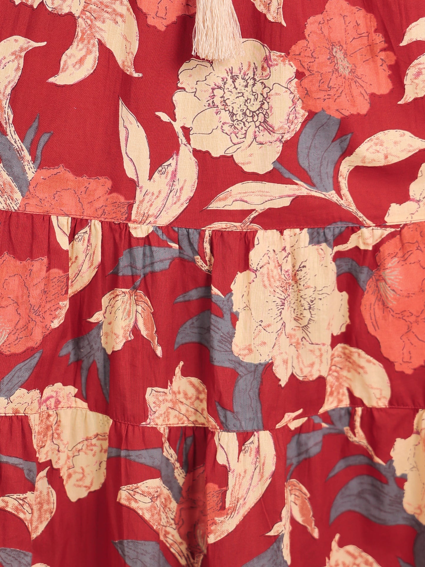 Soft Cotton Floral Anarkali Maroon Dress