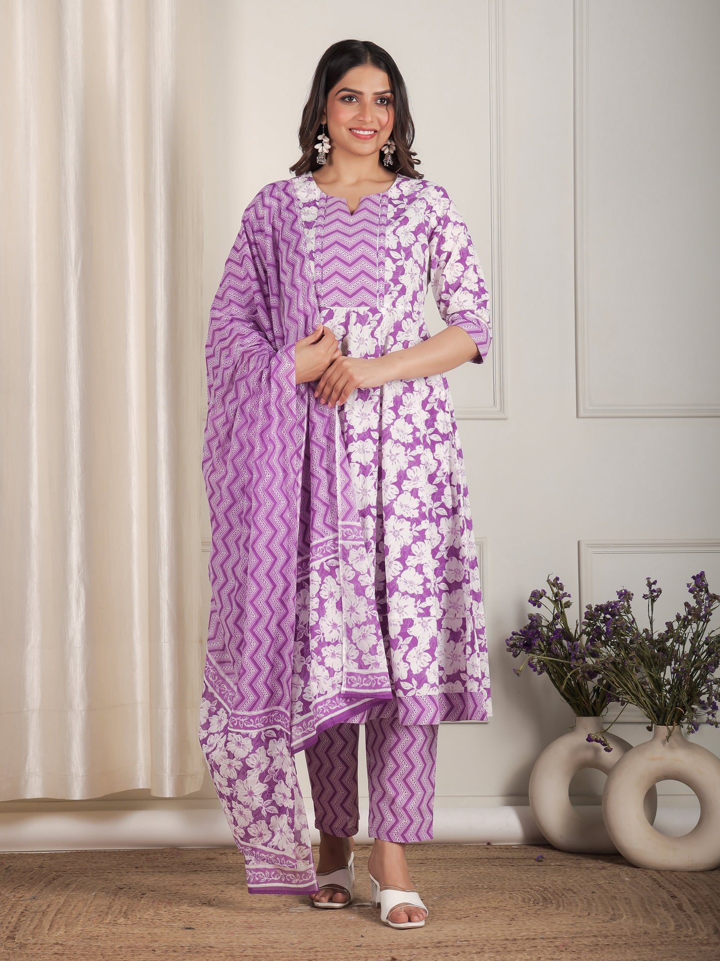 Cotton Voile Striped Purple Dupatta