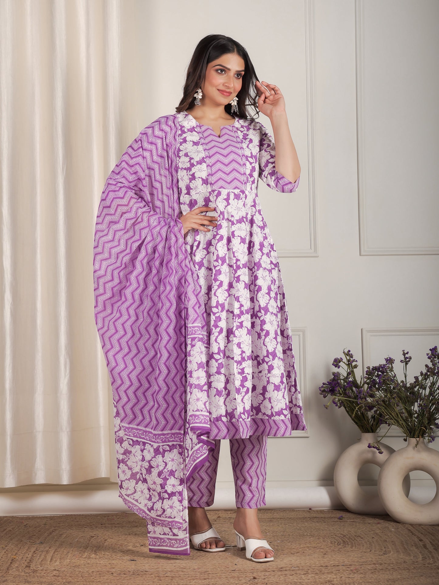 Cotton Voile Striped Purple Dupatta