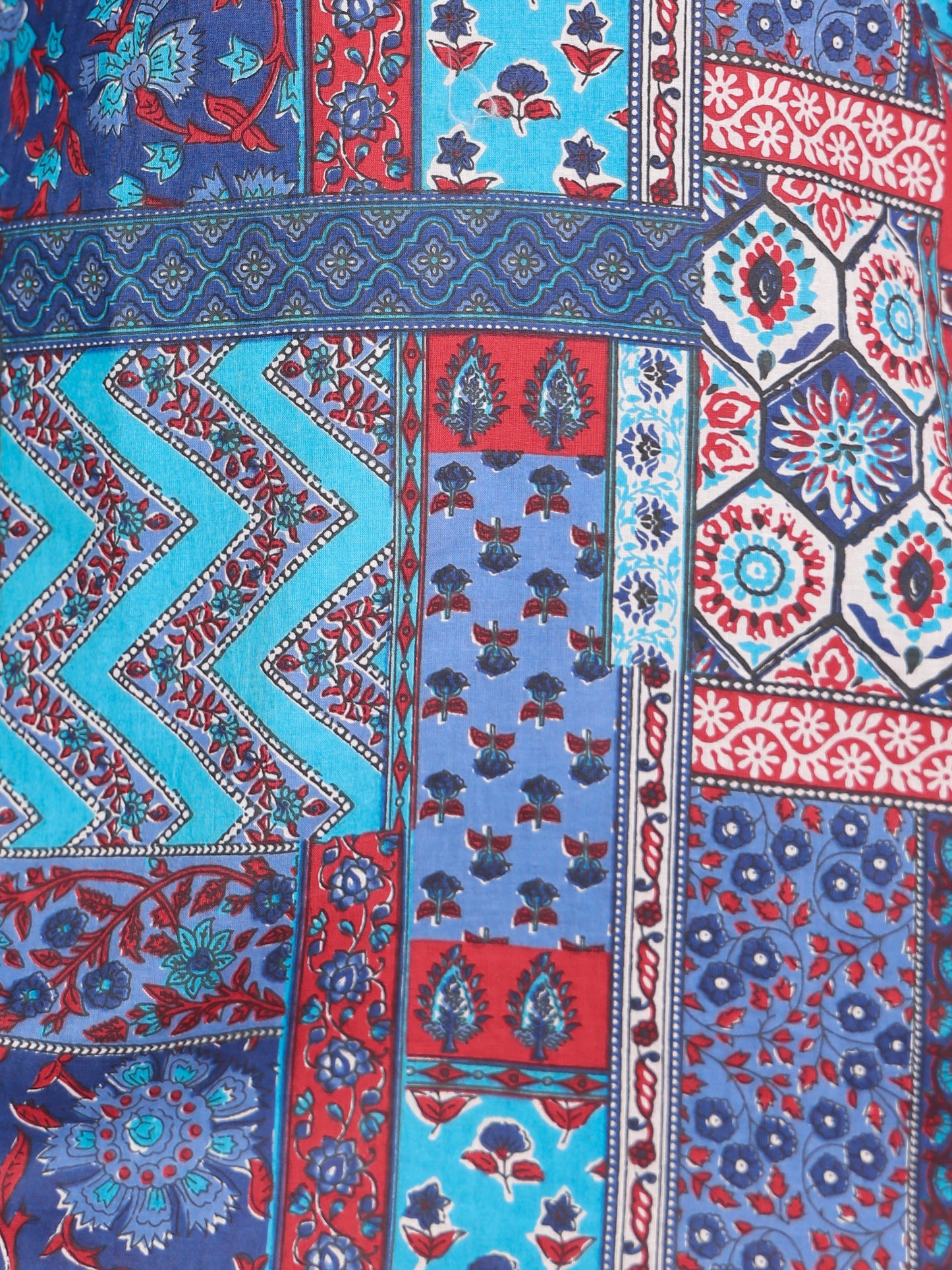 Soft Cotton Patchwork Straight Blue Kurta