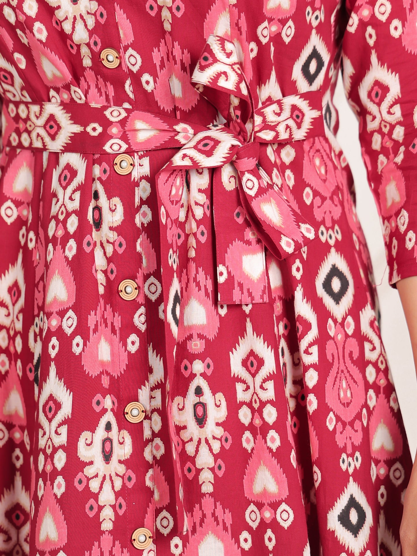 Soft Cotton Ikat High Low Maroon Dress