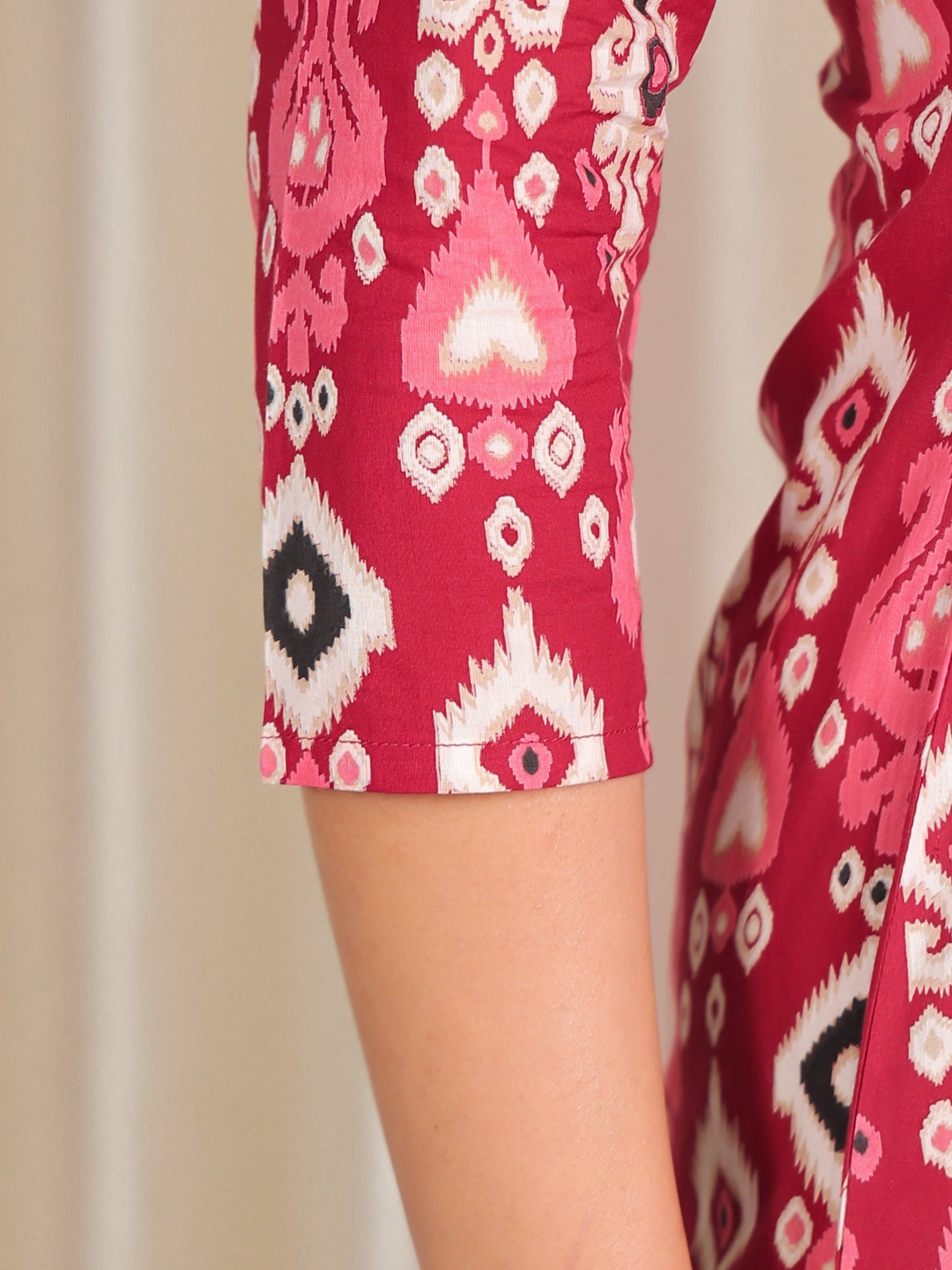 Soft Cotton Ikat High Low Maroon Dress