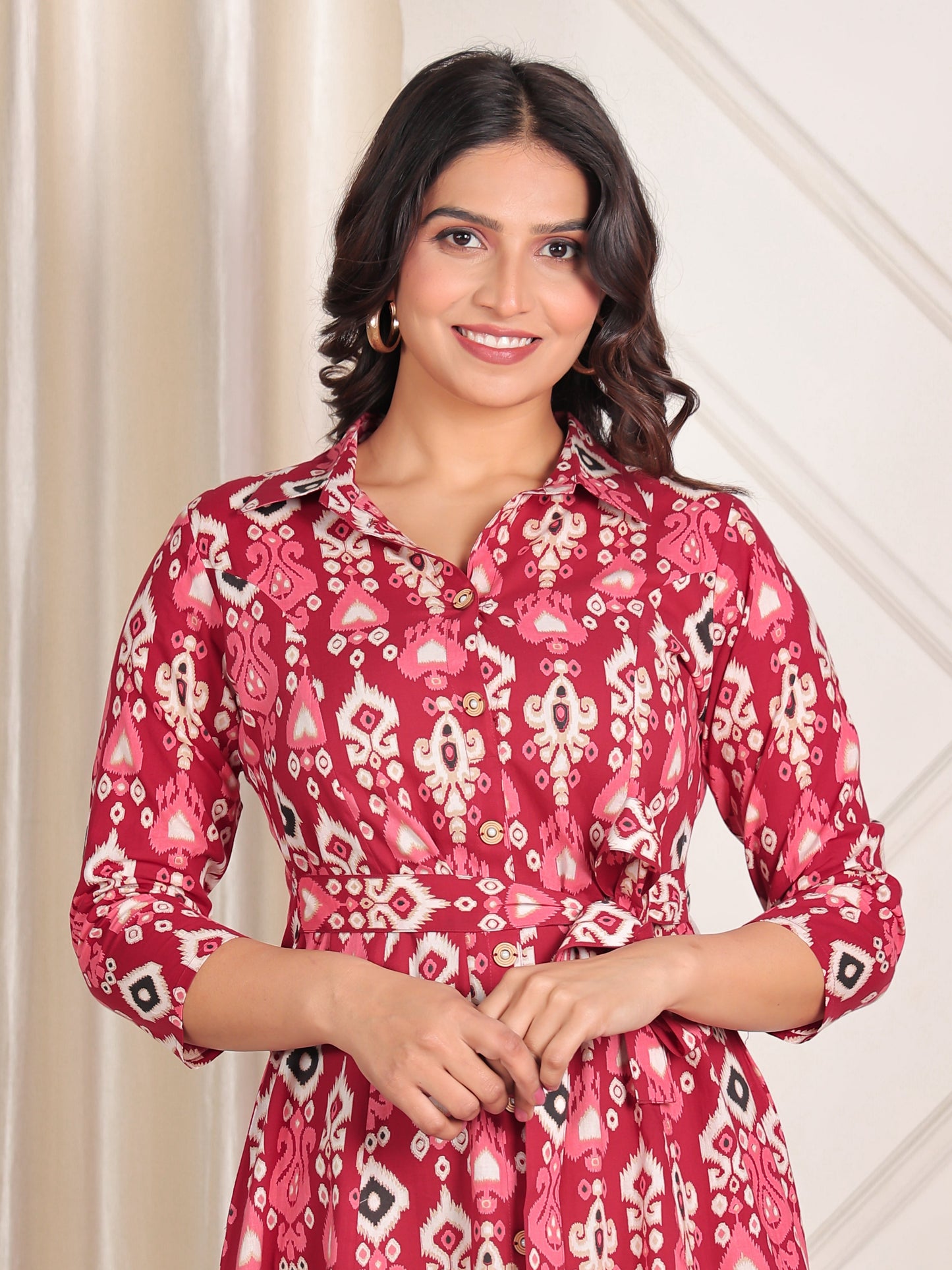 Soft Cotton Ikat High Low Maroon Dress
