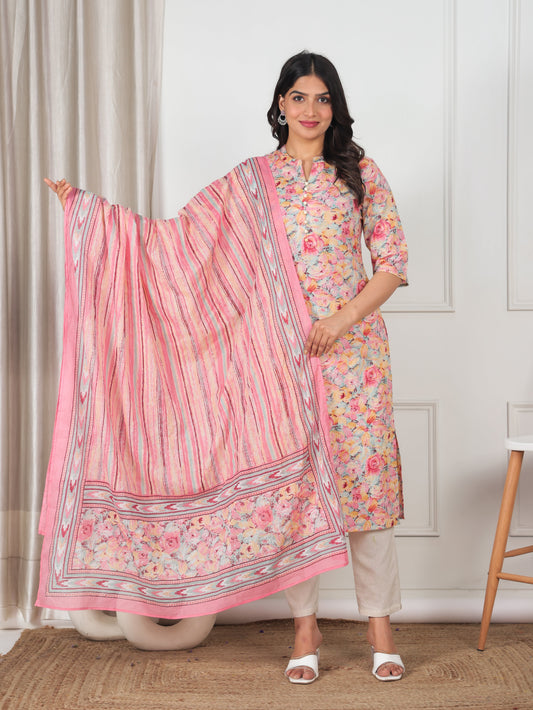 Cotton Voile Floral Peach Dupatta