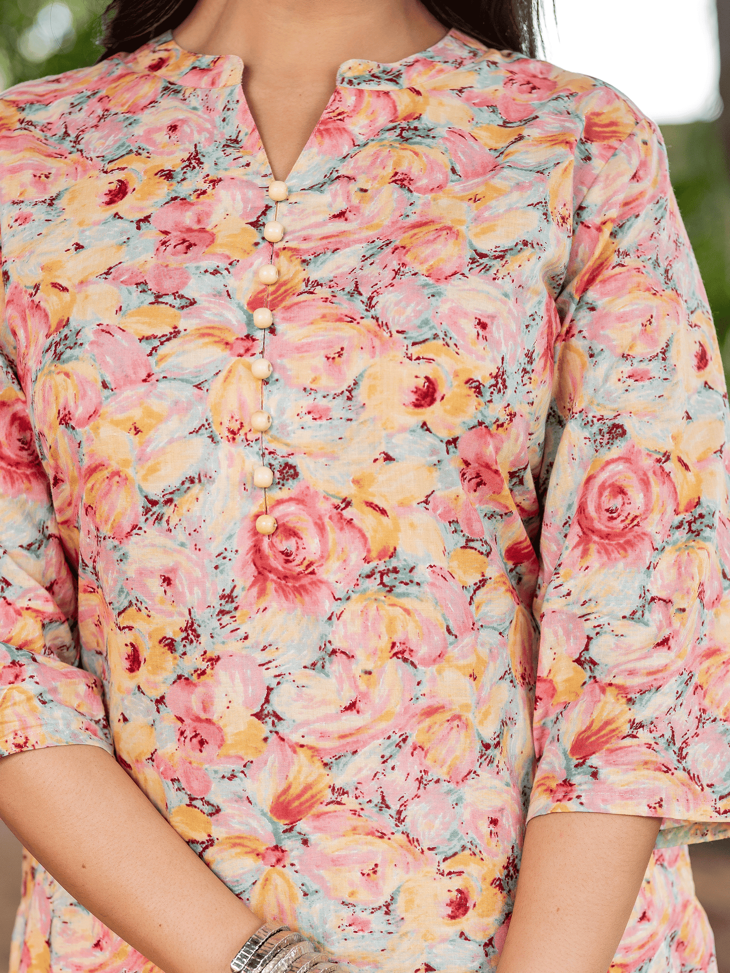 Soft Cotton Floral Straight Peach Kurta