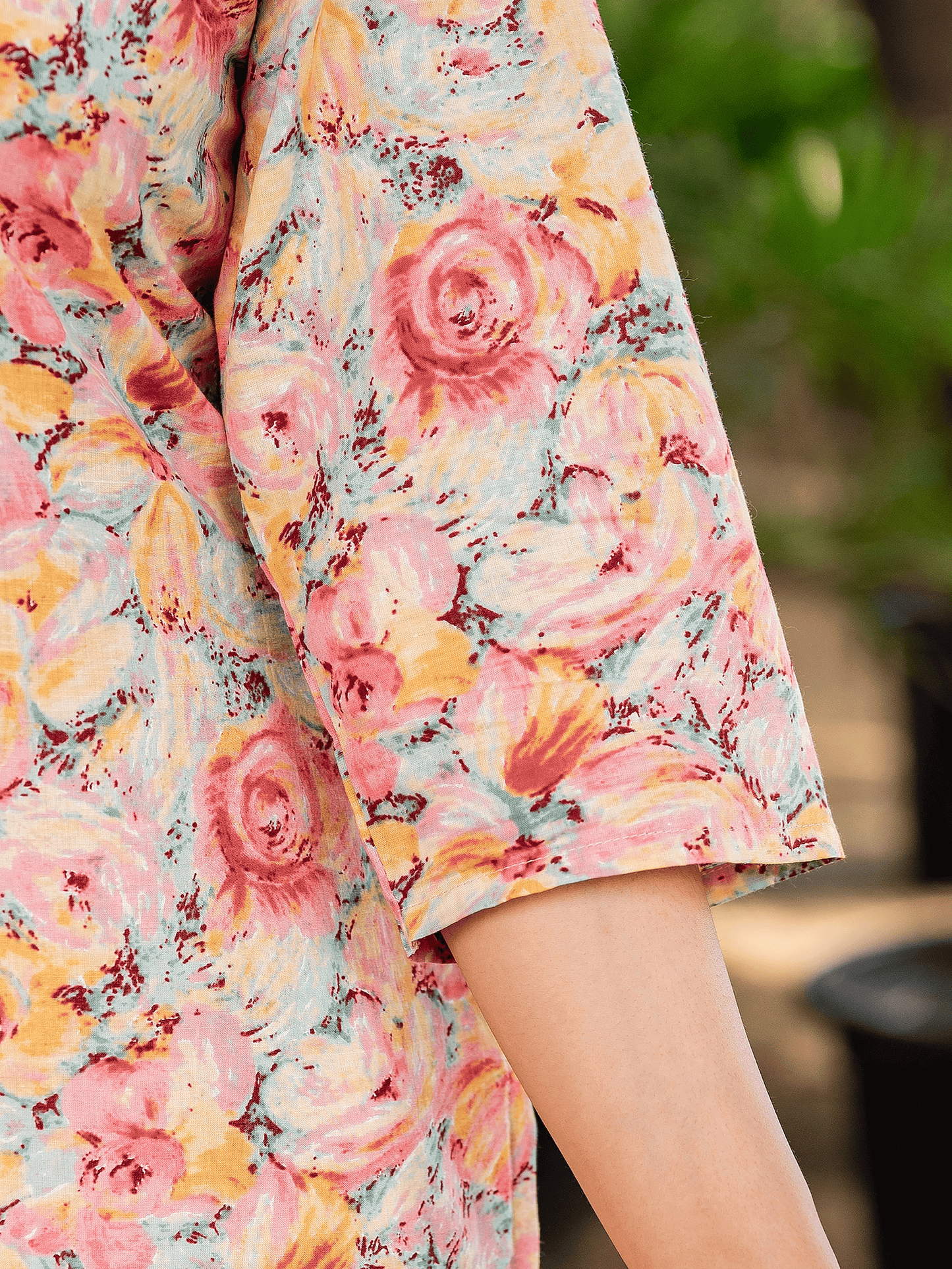 Soft Cotton Floral Straight Peach Kurta